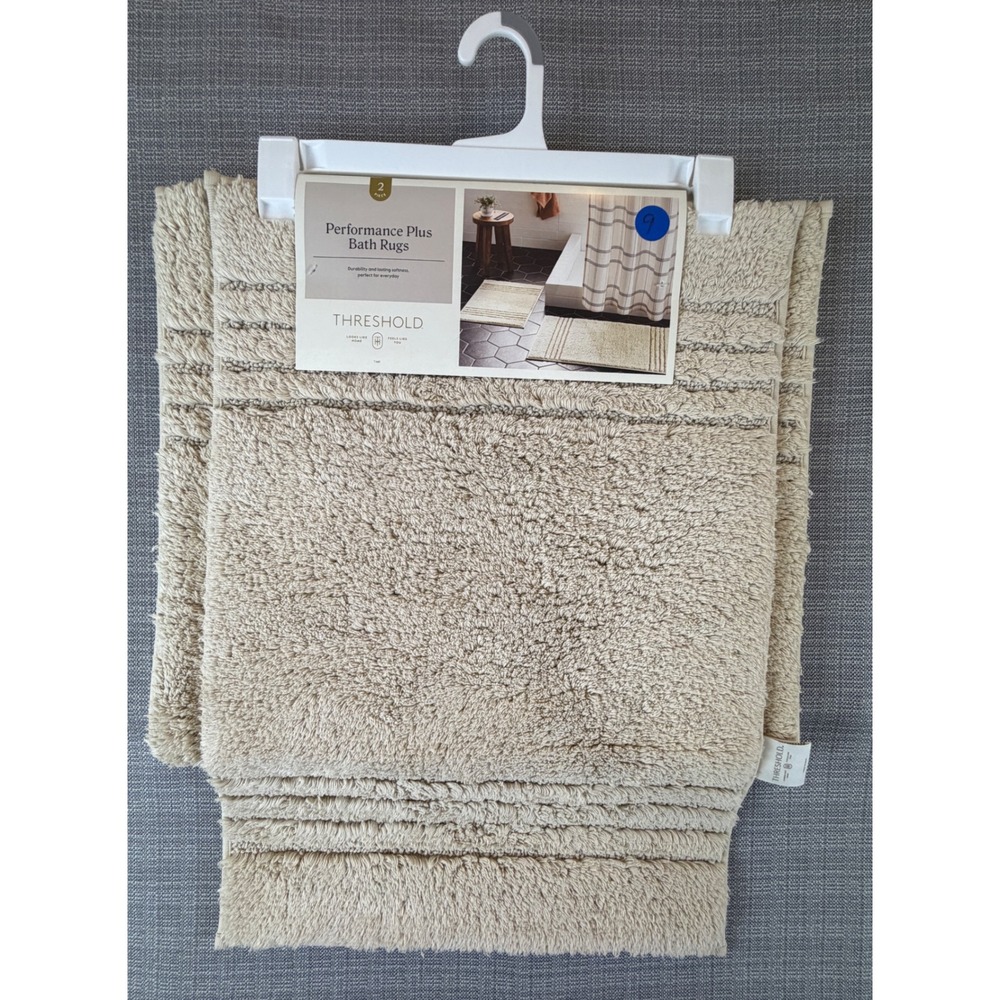 New Threshold Performance Textured Cotton Non-Skid Bath Rug Set 20x34" 17x24"